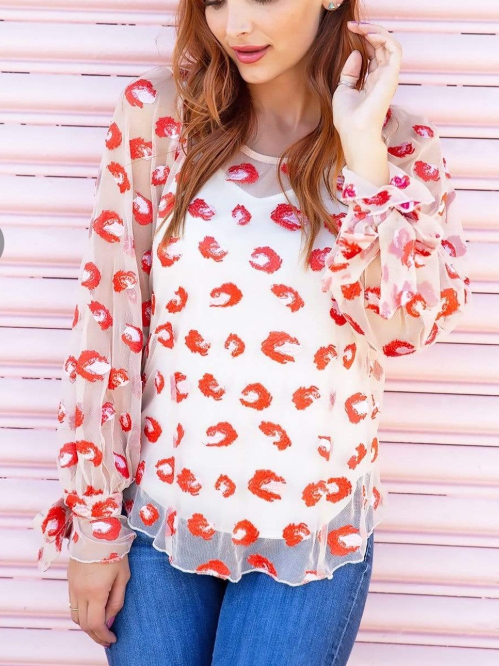 Anthropology Eva Franco Pink and Red Cheetah Mash Embroidered Top
Sz S